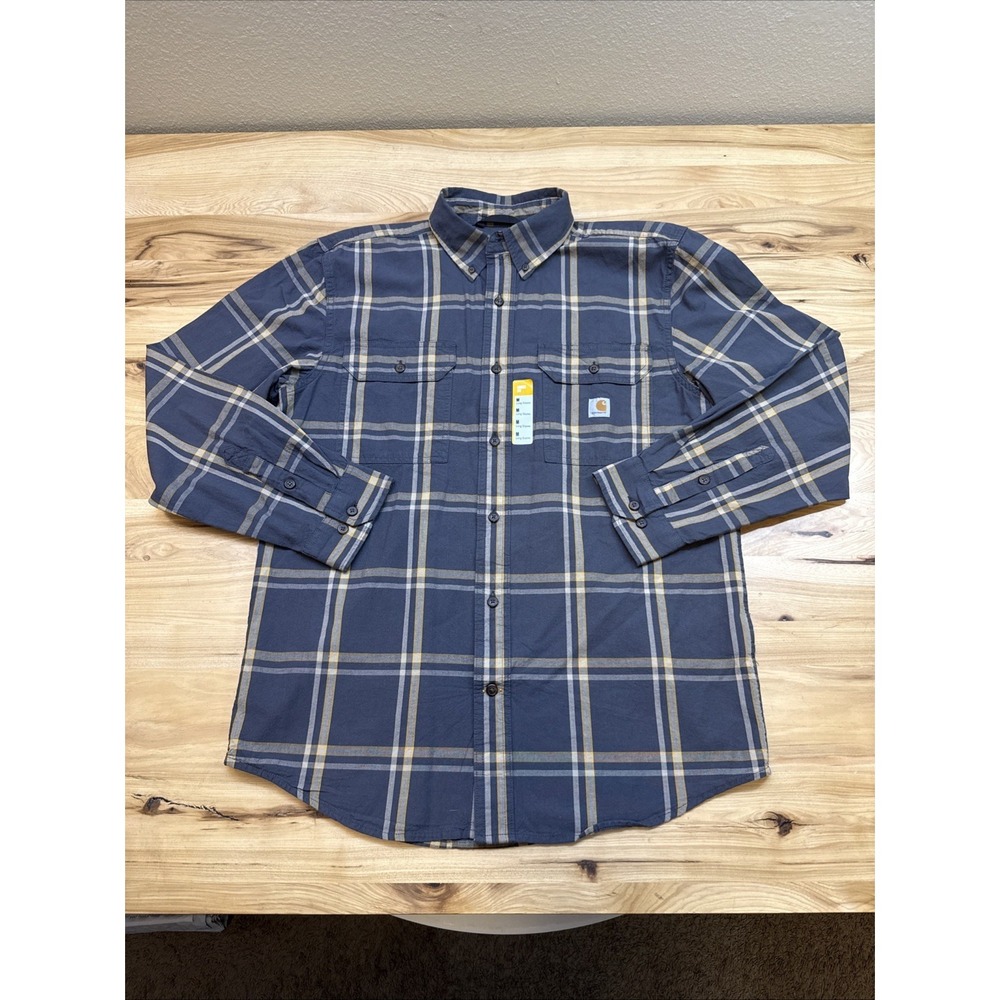 Carhartt 105433 Men's Brown Plaid Chambray Long Sleeve Shirt Size Medium
